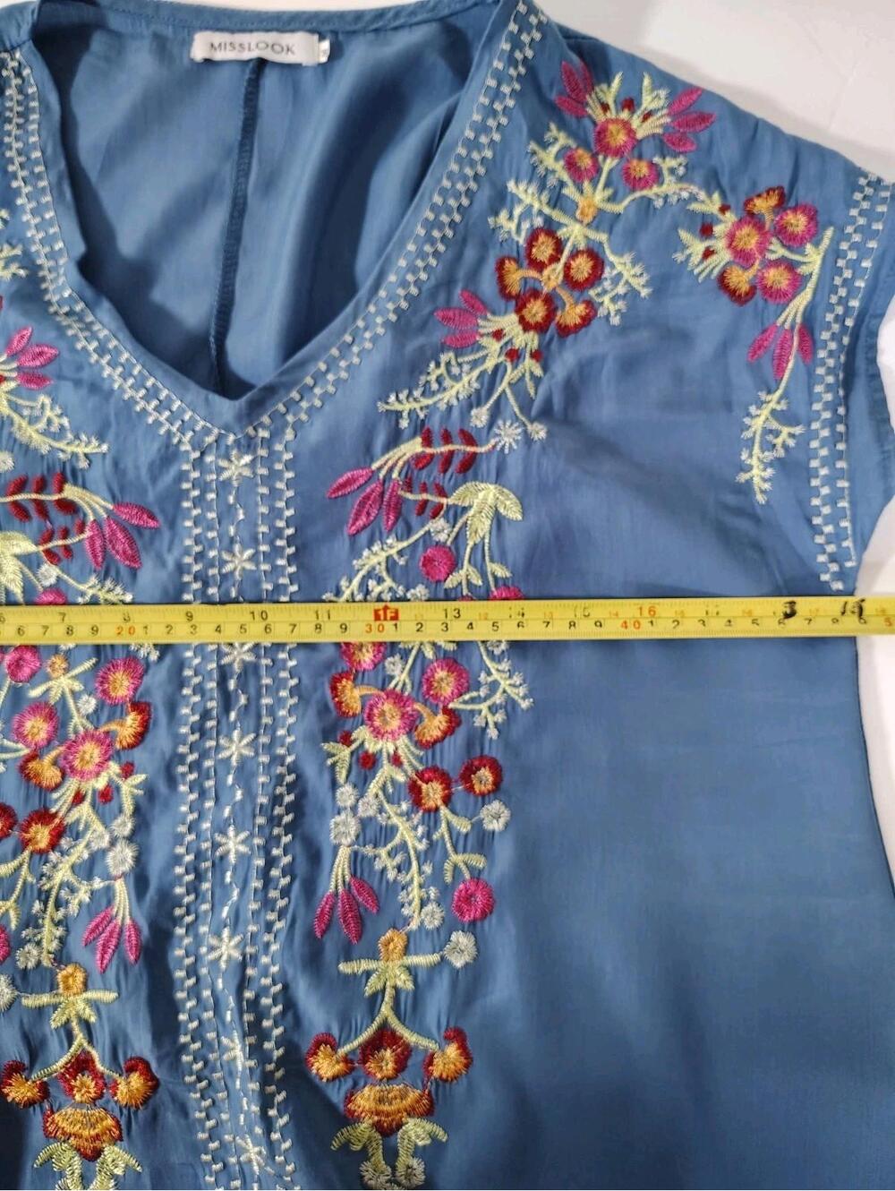 MISSLOOK Sleeveless Floral Embroidery Boho Blue Dress Size M Spring Ethnic Beach - Picture 6 of 9